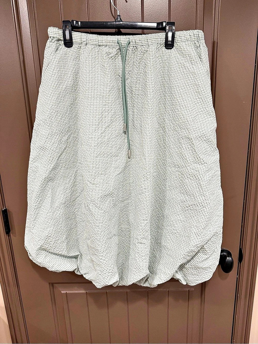 Hunter Gingham Bubble Hem Midi Skirt Green & White Large